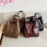 Vintage PU Leather Shoulder Bag Large Capacity Totes Women's Hobo Handbags