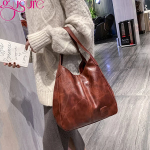 Vintage PU Leather Shoulder Bag Large Capacity Totes Women's Hobo Handbags