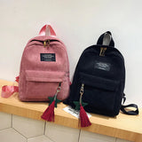 Corduroy Backpack Soft Fabric Female Pure Colour Student Bag School