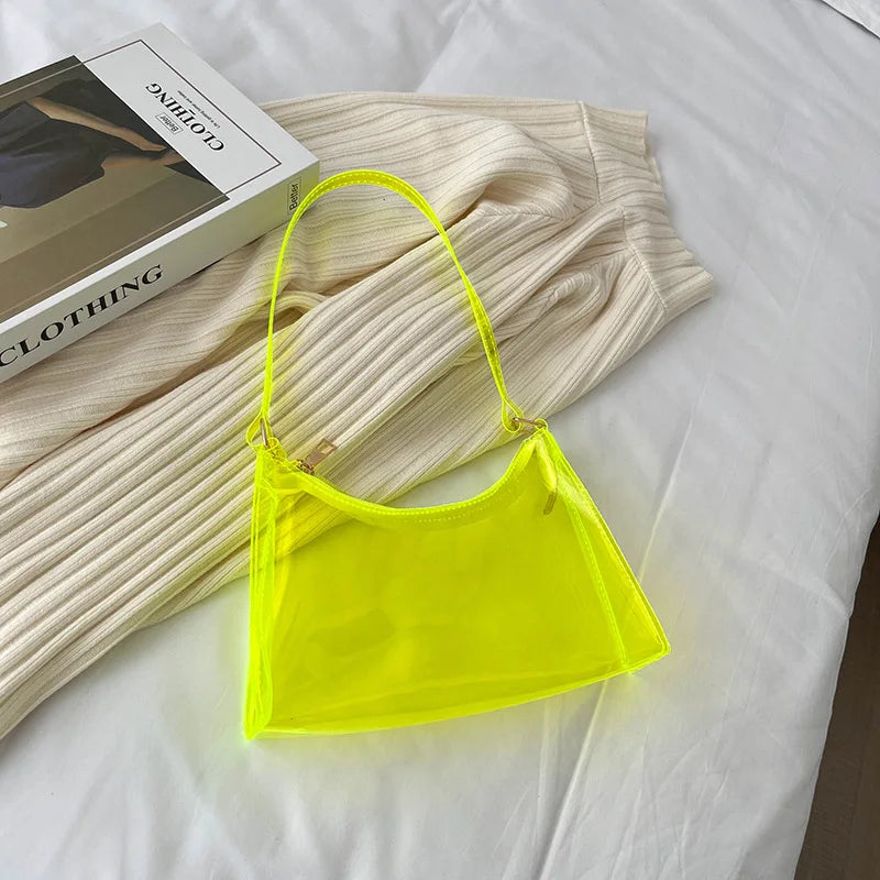Neon Women's PVC Shoulder Bag Casual Transparent Zipper Y2K Sac A Main Femme