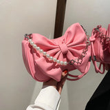 Women's Bow Pleated Underarm Shoulder Bag Chains Beading Handbag