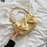 Women's Bow Pleated Underarm Shoulder Bag Chains Beading Handbag