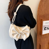 Women's Bow Pleated Underarm Shoulder Bag Chains Beading Handbag