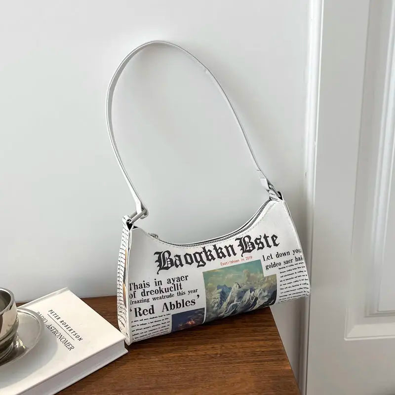 Harajuku Newspaper Print Shoulder Bag Women Summer