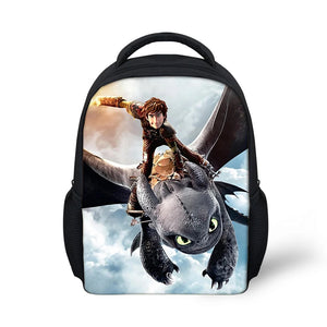 Kindergarten Backpack Train-Dragon-Anime Print Pattern School Bag