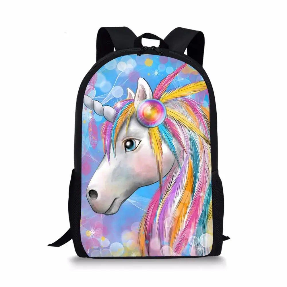 Colorful Unicorn Pattern Students School Bag Cartoon Teenagers Book-Bags
