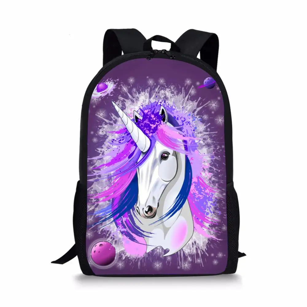 Colorful Unicorn Pattern Students School Bag Cartoon Teenagers Book-Bags
