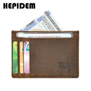 RFID High Crazy Horse Leather Slim Wallet Front Pocket Money Dollar Bill Mini Pu