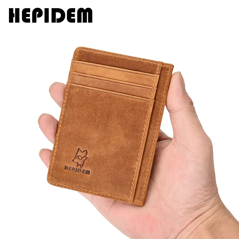 RFID High Crazy Horse Leather Slim Wallet Front Pocket Money Dollar Bill Mini Pu