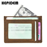 RFID High Crazy Horse Leather Slim Wallet Front Pocket Money Dollar Bill Mini Pu