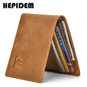 RFID High Crazy Horse Leather Slim Wallet for Men
