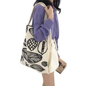 Leaf Printing Canvas Shoulder Bag Large Capacity Tote for Women