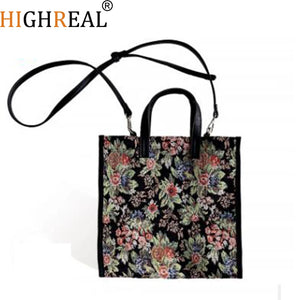 Flower Print Women Travel Canvas Bag Large Capacity Shoulder Bag