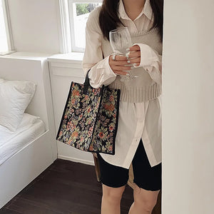 Flower Print Women Travel Canvas Bag Large Capacity Shoulder Bag