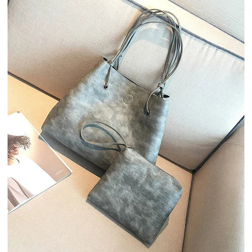 2 pcs Composite Bag High Capacity Tote Bag Women PU Leather handbags