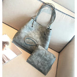 2 pcs Composite Bag High Capacity Tote Bag Women PU Leather handbags