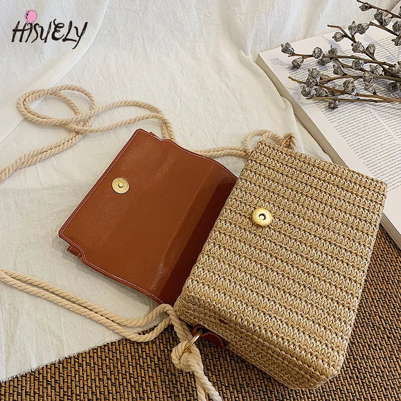 Bohemian Straw Bags Beach Handbags Summer Rattan Crossbody Bag Purse