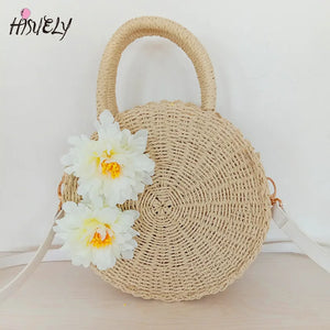 Bohemian Straw Beach Handbag Vintage Rattan Crossbody Bag Purse