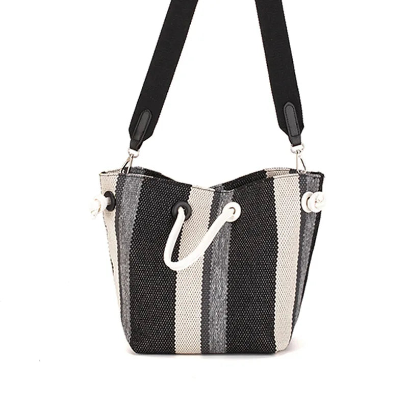 Canvas Totes Striped Womens Handbag Patchwork Shoulder Bag