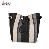 Canvas Totes Striped Womens Handbag Patchwork Shoulder Bag