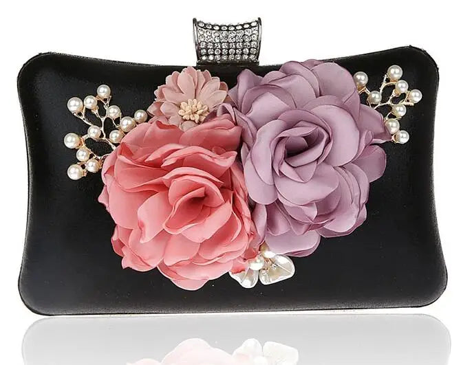 Gold/SILVER Silk Women Evening Bag Flower Handbags Wedding Dinner Bags