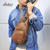 Multifunction Leather Shoulder Chest Bag USB Pack