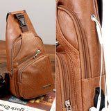 Multifunction Leather Shoulder Chest Bag USB Pack