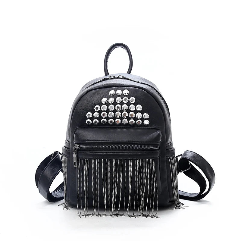 Bohemia Women Backpack Tassels PU Leather Travel Backpack High School Bag
