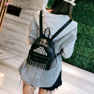 Bohemia Women Backpack Tassels PU Leather Travel Backpack High School Bag