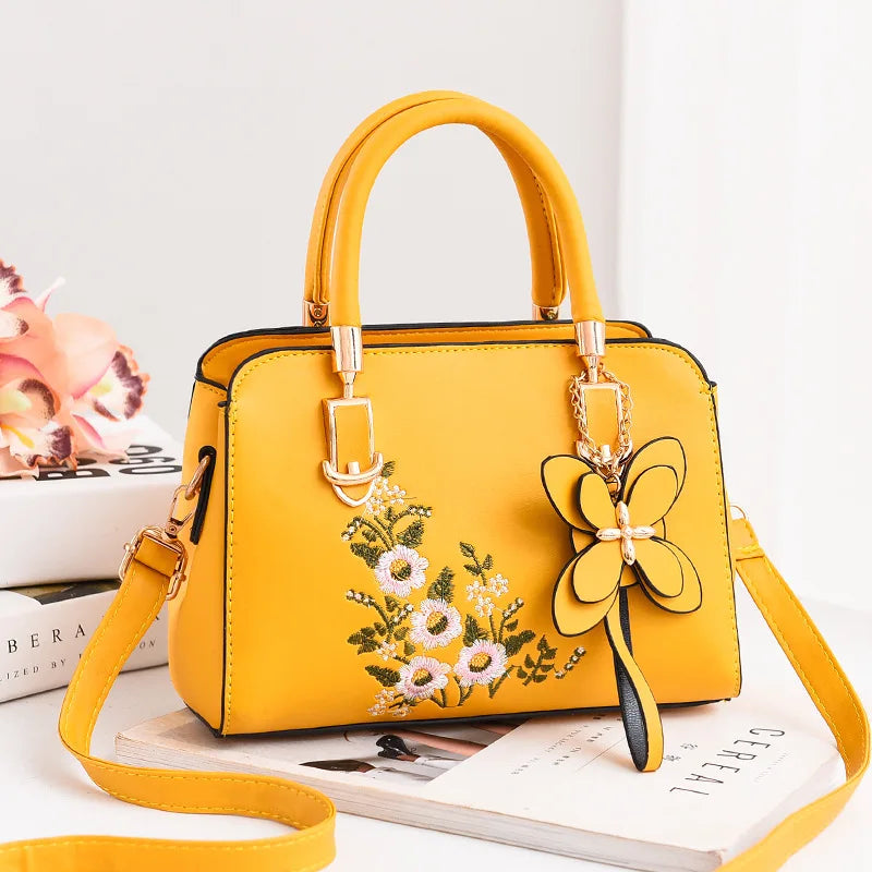 Embroidery Women Handbags Messenger Bag Leather Wild Bags Female Tote