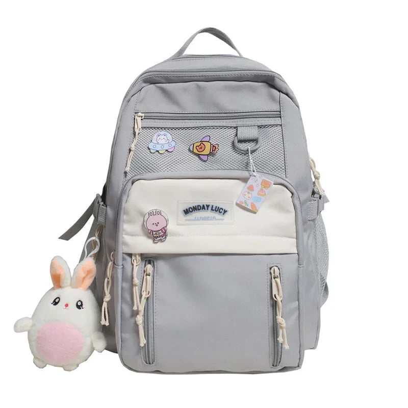 Nylon Waterproof Women Backpack College Style Schoolbag For Teen Girls