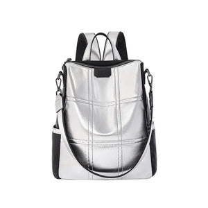 Summer High Silver PU Leather Backpack Waterproof Shoulder Bag