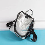 Summer High Silver PU Leather Backpack Waterproof Shoulder Bag