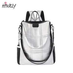 Summer High Silver PU Leather Backpack Waterproof Shoulder Bag