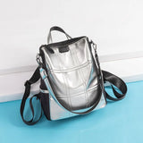 Summer High Silver PU Leather Backpack Waterproof Shoulder Bag