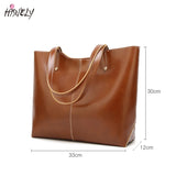 Women Oil Wax Leather Handbag Tote Large Capacity Shoulder Bag