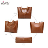 Women Oil Wax Leather Handbag Tote Large Capacity Shoulder Bag