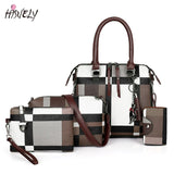 4PCS Set PU Leather Plaid Shoulder Bag Top-Handle Bag for Women