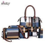 4PCS Set PU Leather Plaid Shoulder Bag Top-Handle Bag for Women