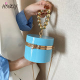 Golden Beaded Handle Acrylic Round Clutch Bag for Women