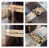 Golden Beaded Handle Acrylic Round Clutch Bag for Women