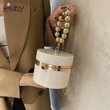 Golden Beaded Handle Acrylic Round Clutch Bag for Women