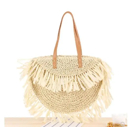 Bohemian Round Tassel Straw Bag Large Handbag