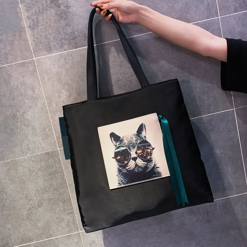 Cat Cartoon Shoulder Handbag Top-handle Bag Women Oxford Handbags