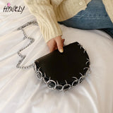 Women's Pu Leather Crossbody Bag - Semicircle Purse Shoulder Bag
