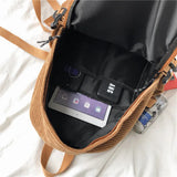 Women Corduroy Stripe Harajuku School Backpack Female Mochila