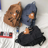Women Corduroy Stripe Harajuku School Backpack Female Mochila