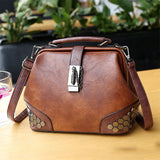 Vintage Leather Handbag Crossbody Tote Chain Rivets Doctor Bag