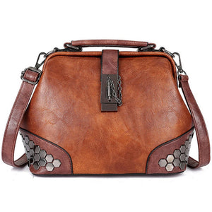 Vintage Leather Handbag Crossbody Tote Chain Rivets Doctor Bag