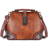 Vintage Leather Handbag Crossbody Tote Chain Rivets Doctor Bag